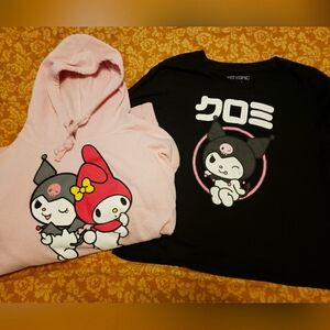 Kuromi Women's Hoodie and Crop Shirt Set - Pink and Black